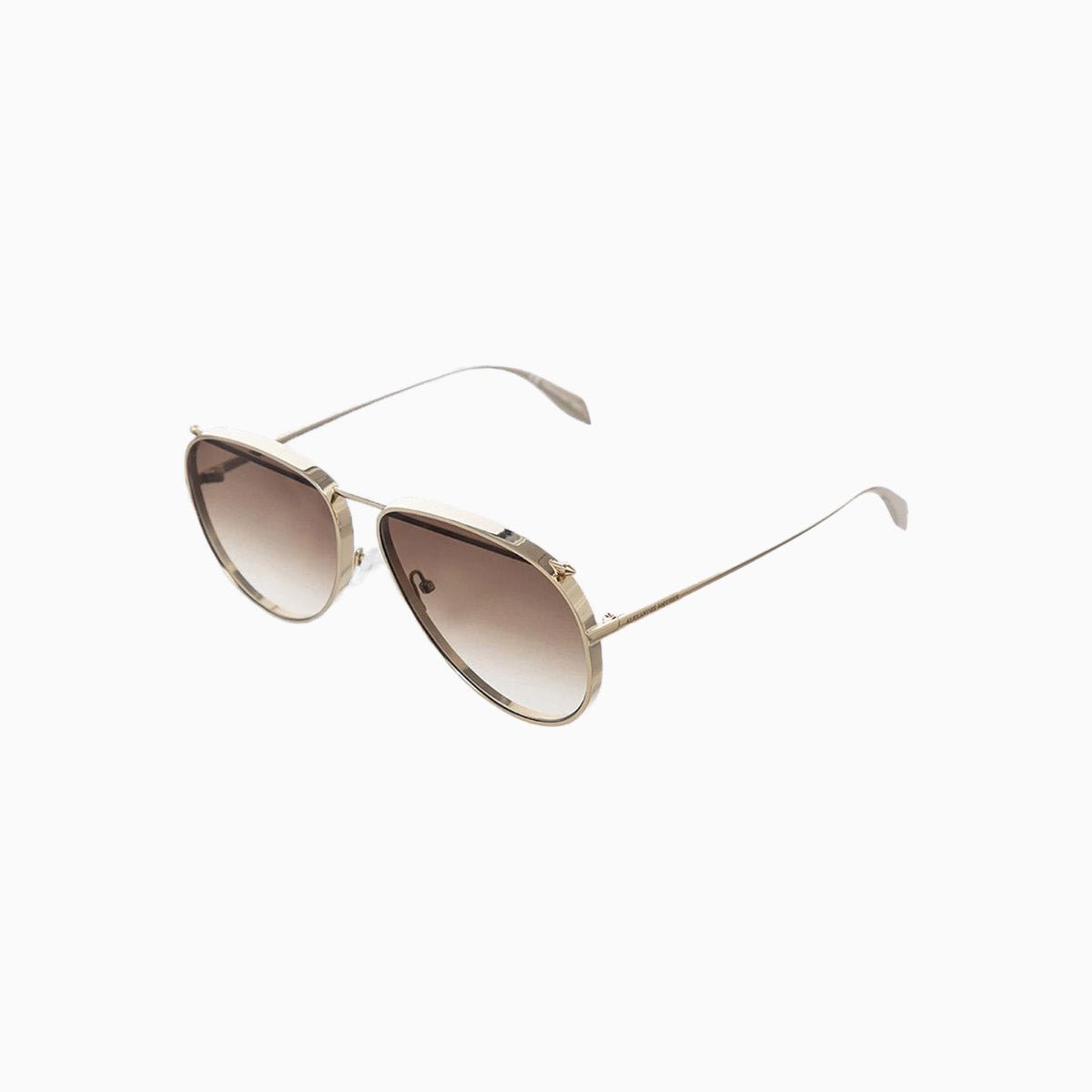Alexander McQueen Brown Gold Metal Sunglasses for Women - Luxury Designer Shades for Fashion & Outdoor Activities