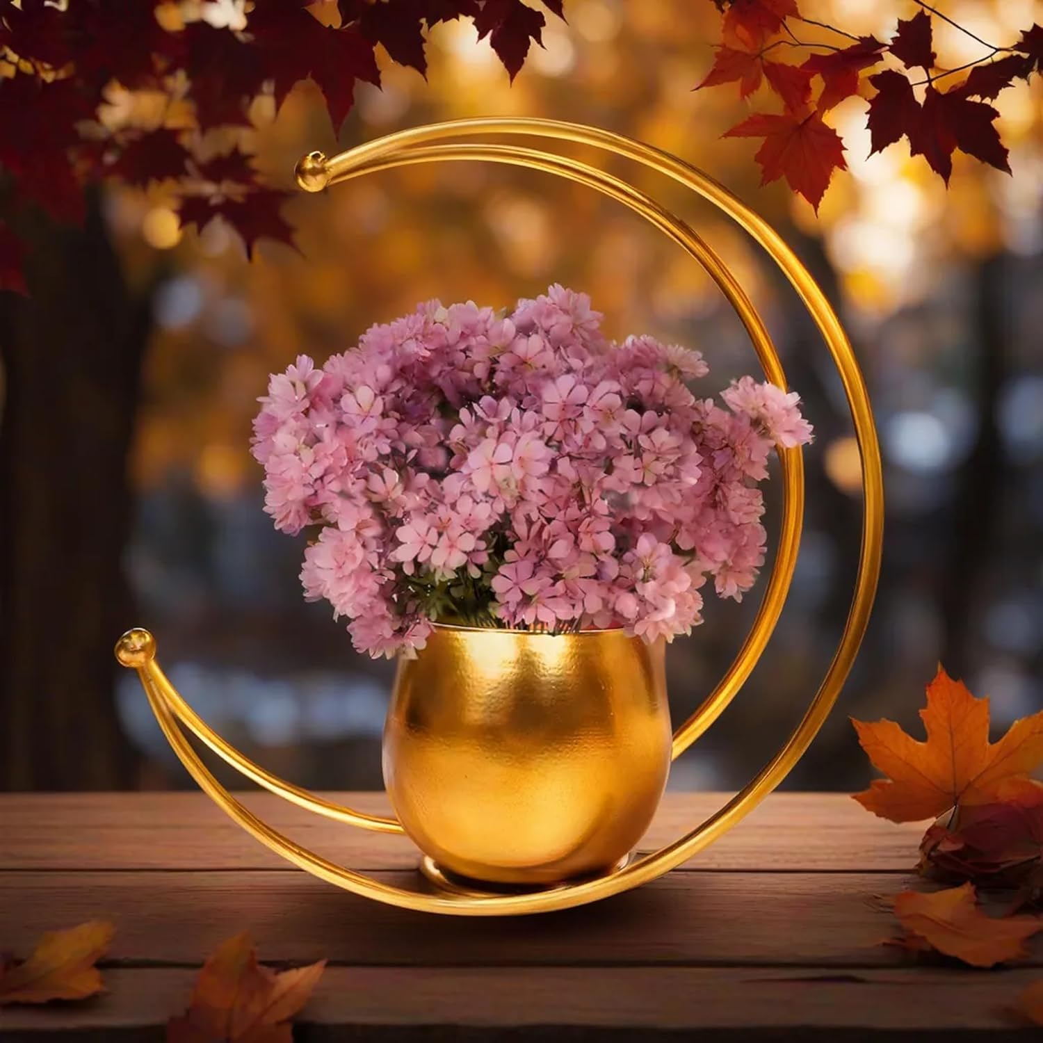 Vintage Gold Metal Flower Vase - Antique Home Decor Table Centerpiece for Living Room, Dining Table, Wedding, Office | Decorative Moon Vase (Flowers Not Included)