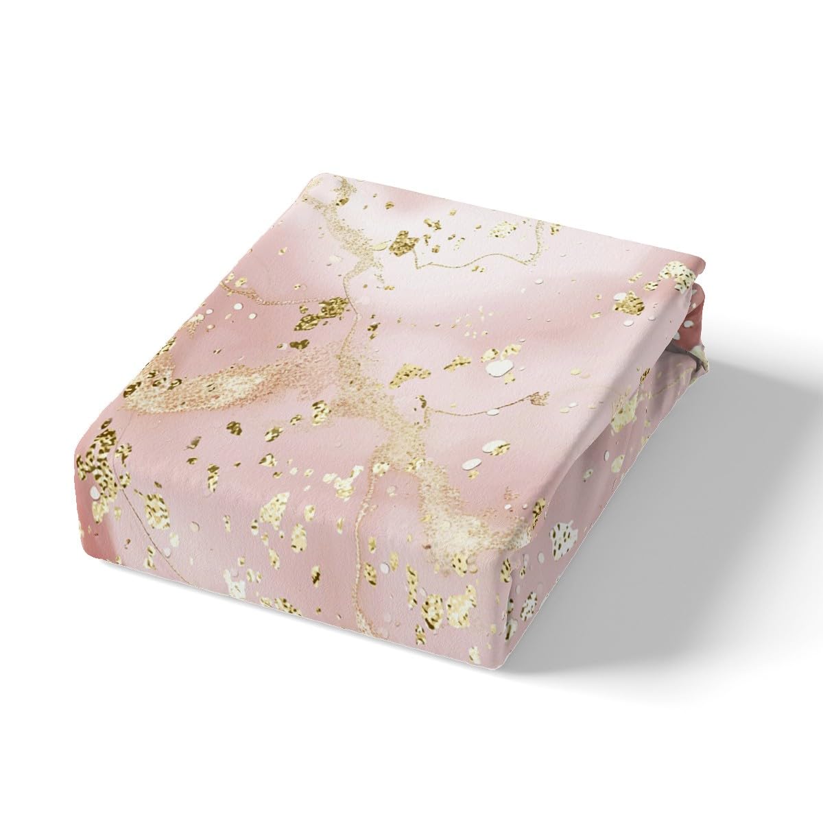 Abstract Marble Texture Pink & Gold Sequins Bed Sheet Set - Twin Size Microfiber Fitted Sheet & Pillowcase (2pc) for Modern Bedroom Decor | Soft Luxury Bedding for Teens, Dorms & Guest Rooms