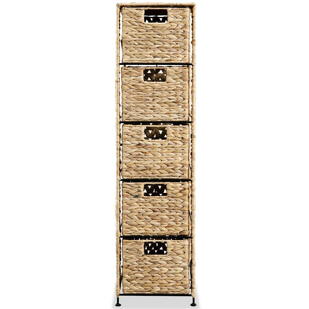 Water Hyacinth Floor Storage Cabinet - 5 Basket Bathroom Organizer with Shelves, 10