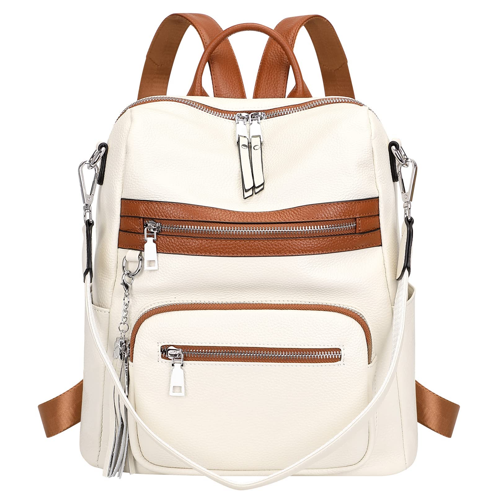 **ALTOSY Genuine Leather Women's Backpack Purse - Large Laptop Bag with Multiple Pockets, Stylish Shoulder Bag for Work, Travel & College (S106 Beige/Brown)**