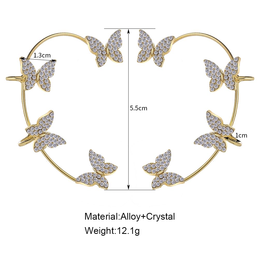 2 Pcs Zircon Butterfly Clip-On Ear Cuffs - No Piercing Rhinestone Ear Wraps for Women & Teens | Stylish Fairy Earrings for Parties, Weddings & Everyday Wear