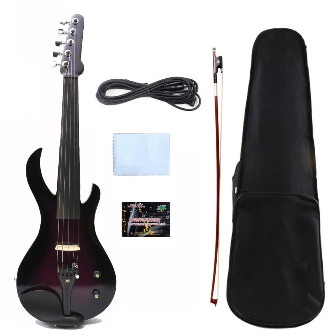 4/4 Full Size Electric Violin with Solid Wood Ebony Fretboard - 5-String Purple LED Electric Violin with Case & Bow - Perfect for Stage Performances, Studio Recording & Electric Guitarists