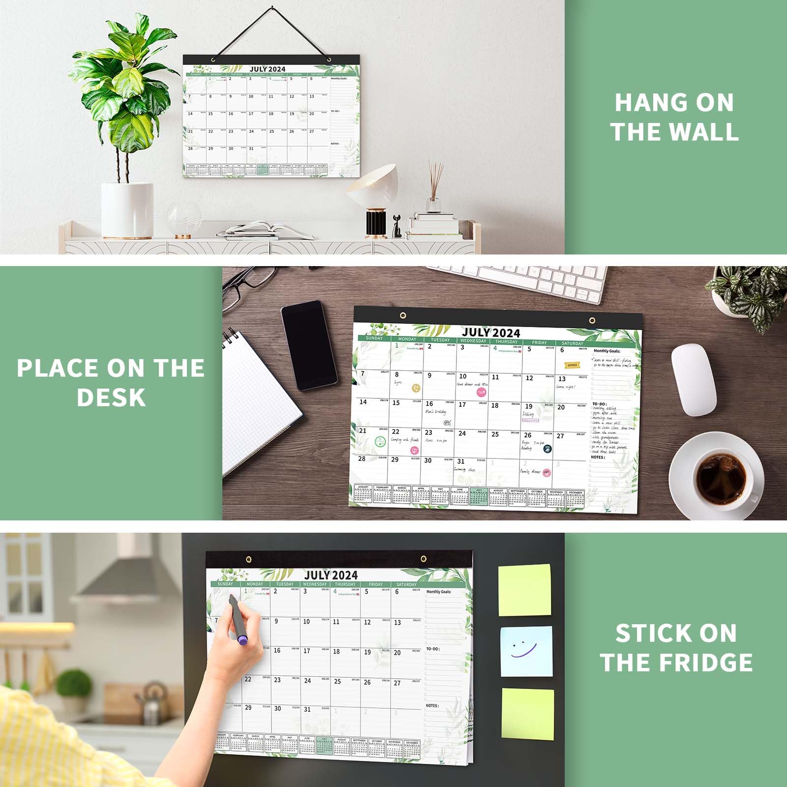 Ospelelf Magnetic Calendar 2024-2025 - 18-Month Large Refrigerator & Wall Planner (July 2024 to December 2025) with Plastic Cover - 17