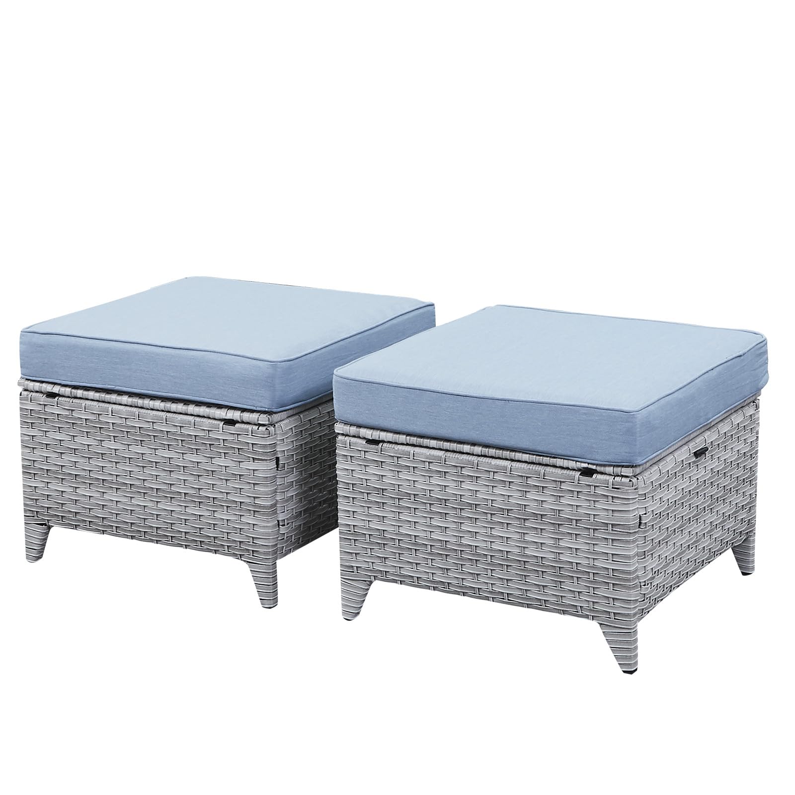 2-Piece All-Weather Rattan Ottoman Set with Soft Cushions - Outdoor Patio Furniture Footstool for Garden, Poolside & Deck Seating