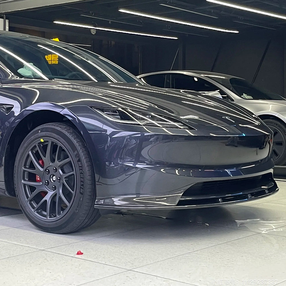 Premium Real Carbon Fiber Front Lip Spoiler for 2024+ Tesla Model 3 (Standard/Long Range) - OEM Fit, Aerodynamic Enhancement | Sporty Styling & Performance Upgrade for Daily Driving & Track Use