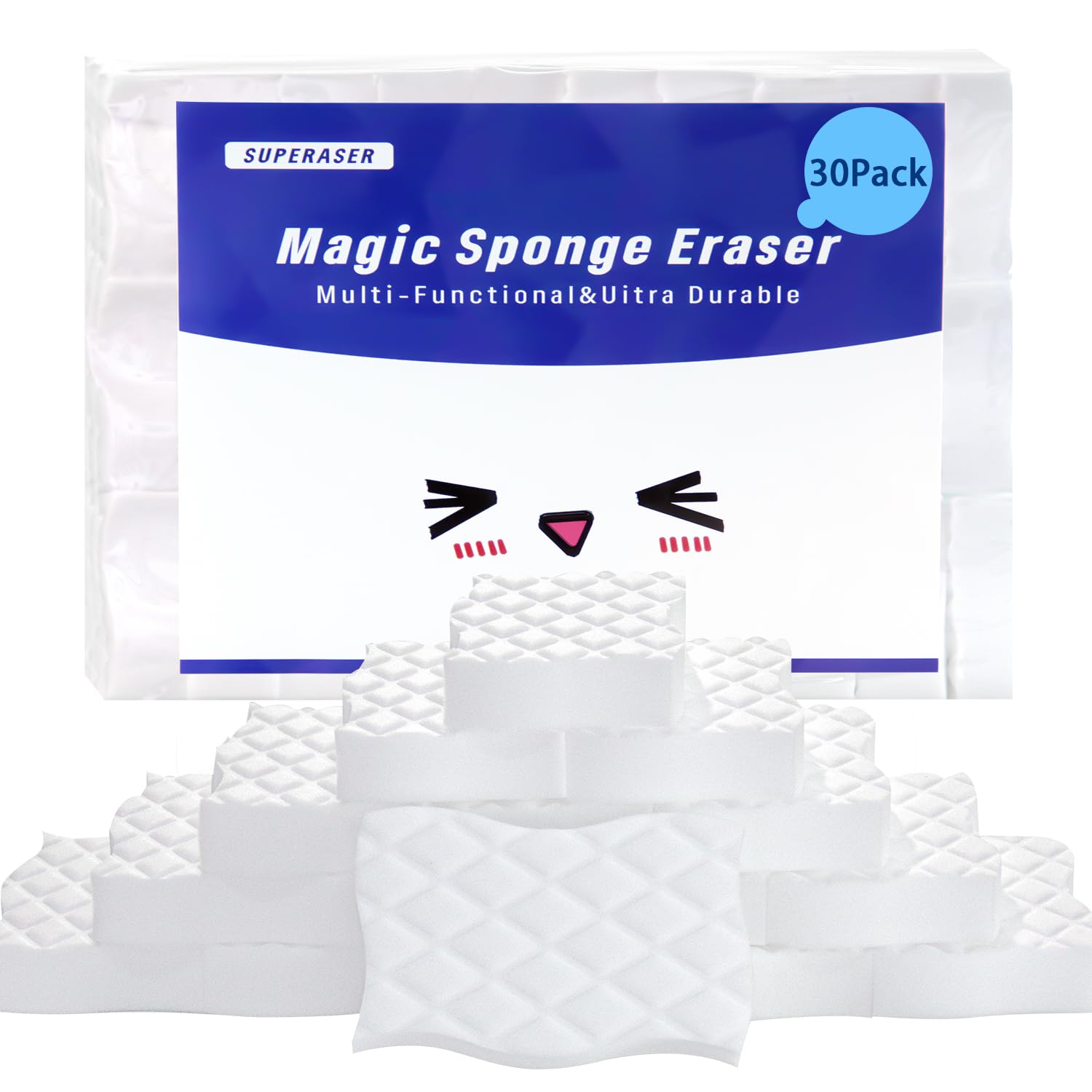 3X Density Magic Sponge Eraser - 30 Pack Premium Melamine Cleaning Sponges Bulk | Long Lasting Multi-Purpose Scrub Pads for Bathroom, Kitchen, Floor, Wall & Furniture | Perfect for Deep Cleaning, Stain Removal & Household Chores
