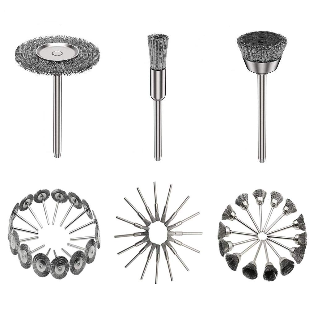 45-Piece Stainless Steel Wire Brush Set for Dremel Rotary Tools - Cup, Wheel & Pen Brushes for Metal Polishing, Cleaning & Rust Removal - Perfect for Automotive, Woodworking & DIY Projects (Silver)