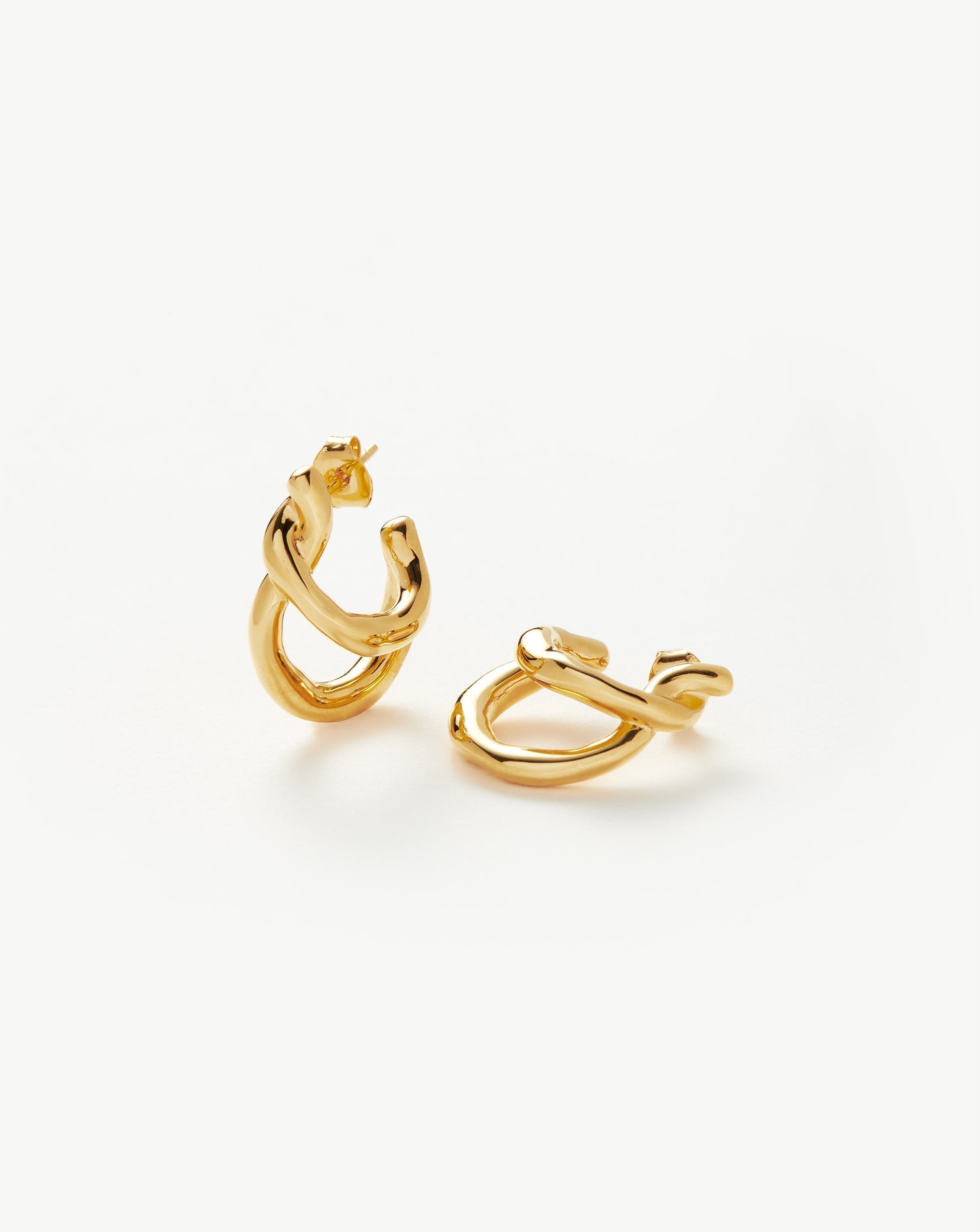 Stylish Molten Twisted Small Double Hoop Earrings for Women - Trendy Gold & Silver Layered Hoop Earrings for Everyday Wear, Date Night & Special Occasions