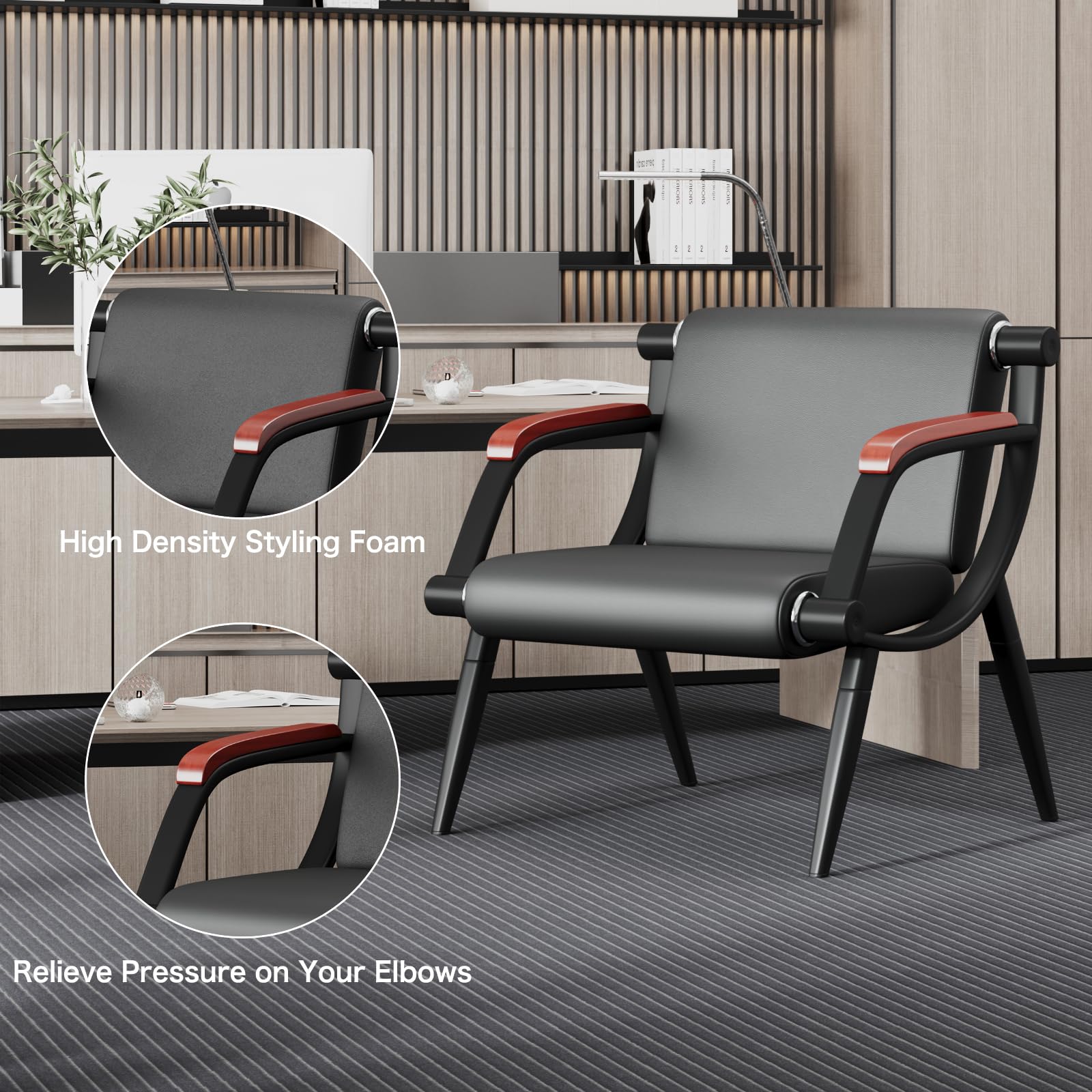 Premium Waiting Room Chairs Set of 2 - Ergonomic Office Reception Chairs with Arms, Durable Leather Guest Seating for Clinic, Airport, Hospital | Perfect for Lobby, Waiting Area, Conference Room & Professional Spaces (Black, 2 Pieces)