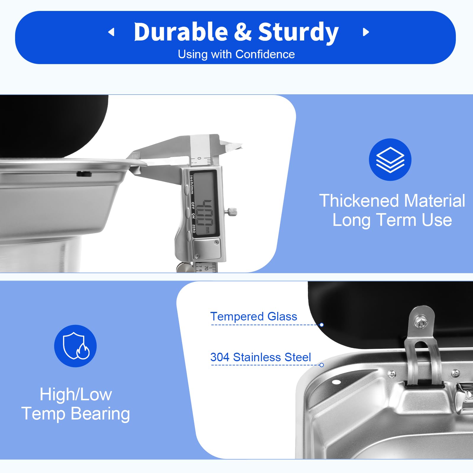 17 Inch Stainless Steel RV Kitchen Sink with Folded Faucet & Glass Lid - Drop-in Hand Wash Basin for Caravan, Trailer, Van & Camper | Perfect for Compact Spaces & Outdoor Cooking