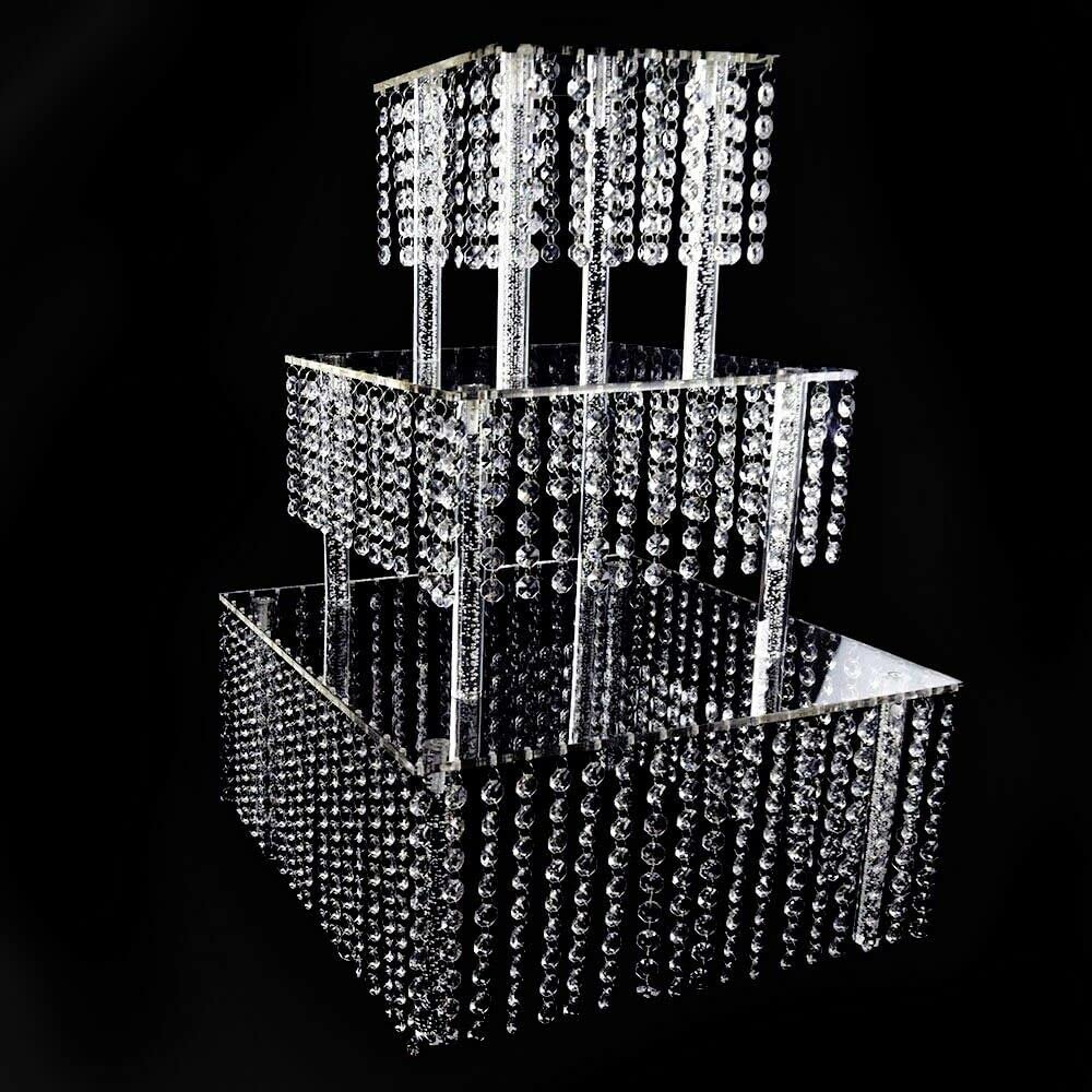 3-Tier Acrylic Crystal Square Cake Stand for Birthday, Wedding, Party - Elegant Dessert & Cupcake Display Tower for Afternoon Tea, Christmas, and Special Events