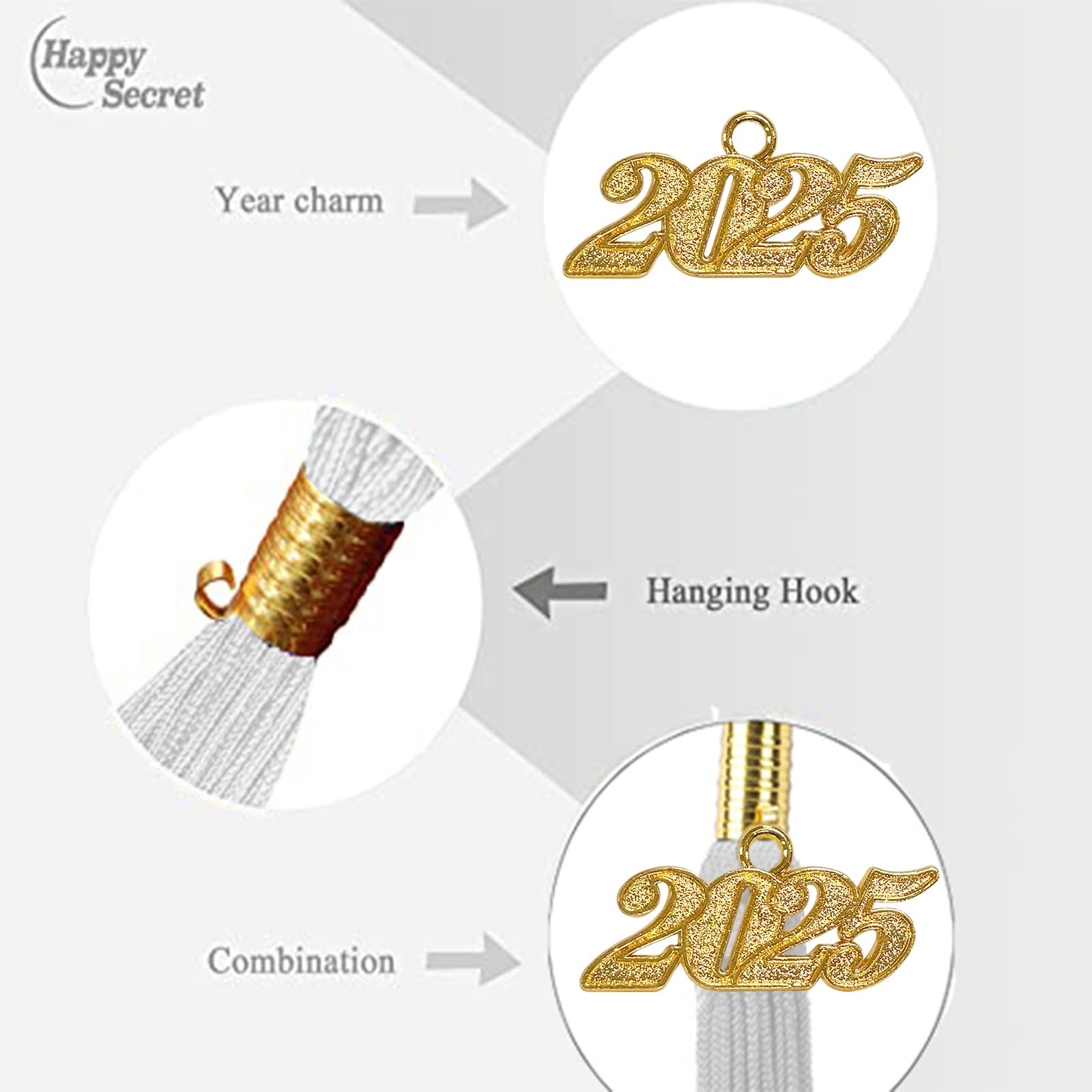 2025 Graduation Tassel with Year Charm - Happy Secret Graduation Cap Tassel Accessories for High School & College Ceremonies - Perfect for 2025 Graduates, Commencement Decor & Photo Props