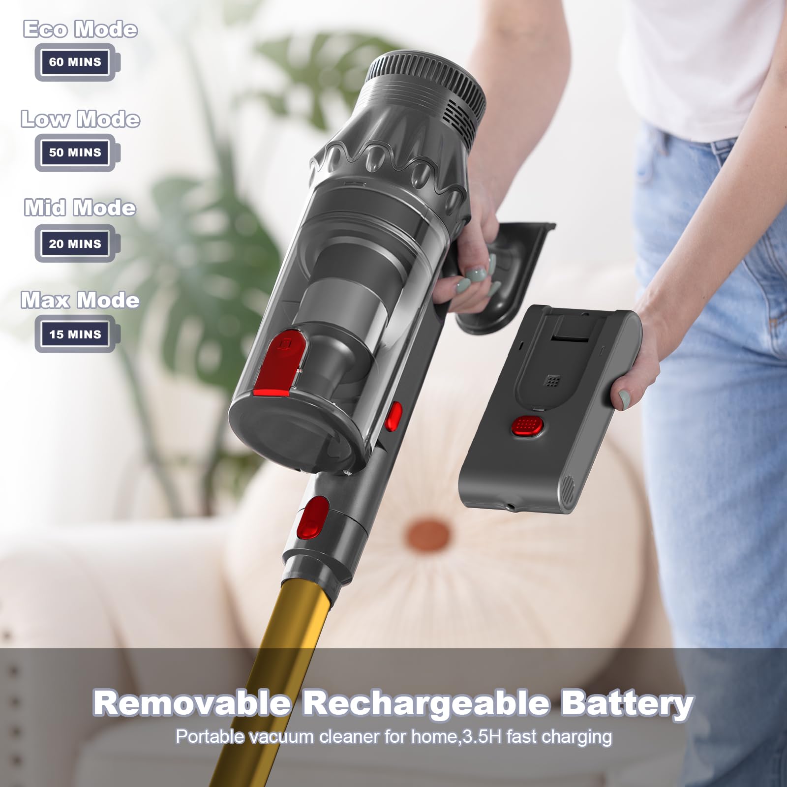 **Cordless Vacuum Cleaner - 50KPA 500W Stick Handheld Vacuum for Pet Hair, Hardwood Floors & Home Cleaning | Rechargeable, Lightweight & Powerful (C11 Gold) - Perfect for Quick Cleanups, Pet Owners & Small Spaces**