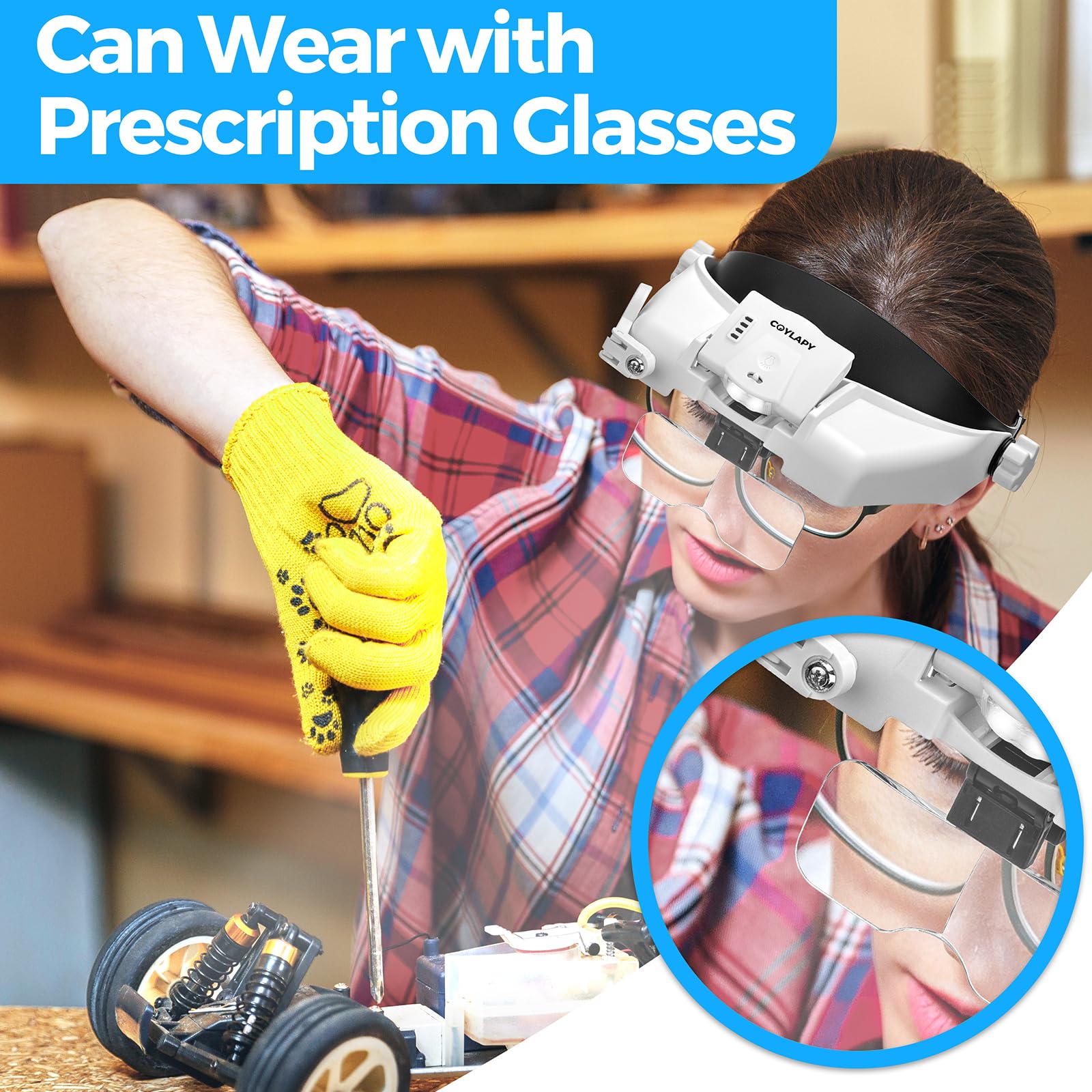 Magnifying Glasses with Light - 1x to 14x Hands-Free Headband Magnifier with 5 Interchangeable Lenses & LED Lights for Jewelry Making, Watch Repair, Crafts, Reading, and Close Work - Perfect for Hobbyists, Professionals & Seniors