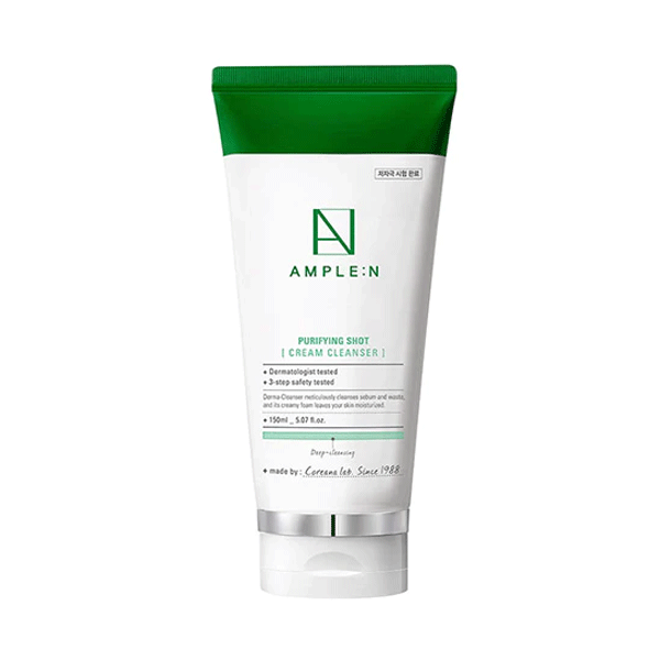 AMPLE:N Purifying Shot Cream Cleanser 150ml - Deep Pore Cleansing & Oil Control Face Wash for Acne-Prone Skin - 2021 Renewed Formula - Perfect for Daily Skincare Routine & Travel Essentials