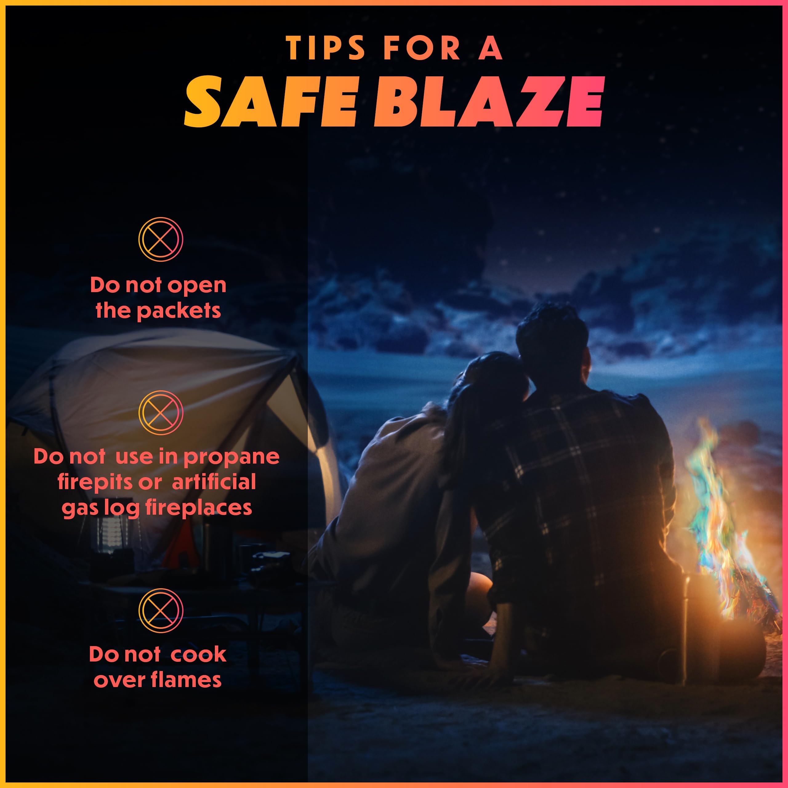 Magical Flames Fire Color Changing Packets - 12 Pack | Fire Pit & Camping Accessories | Enhance Campfire Experience for Backyard, Beach & Outdoor Gatherings
