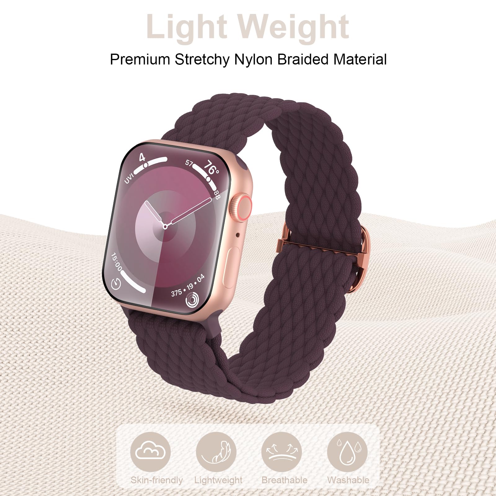 Braided Solo Loop Watch Band Compatible with Apple Watch 38mm 40mm 41mm 42mm 44mm 45mm 49mm - Stretchy Nylon Elastic Sport Strap for iWatch Ultra Series 9/8/7/SE/6/5/4/3/2/1 - Unisex Design for Men & Women - Perfect for Workouts, Running, Swimming & Everyday Wear