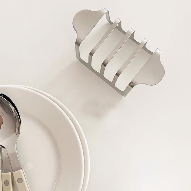 Premium Stainless Steel Bread & Toast Holder Rack - 4 Slot Mirror Finish for Kitchen Countertop & Breakfast Serving