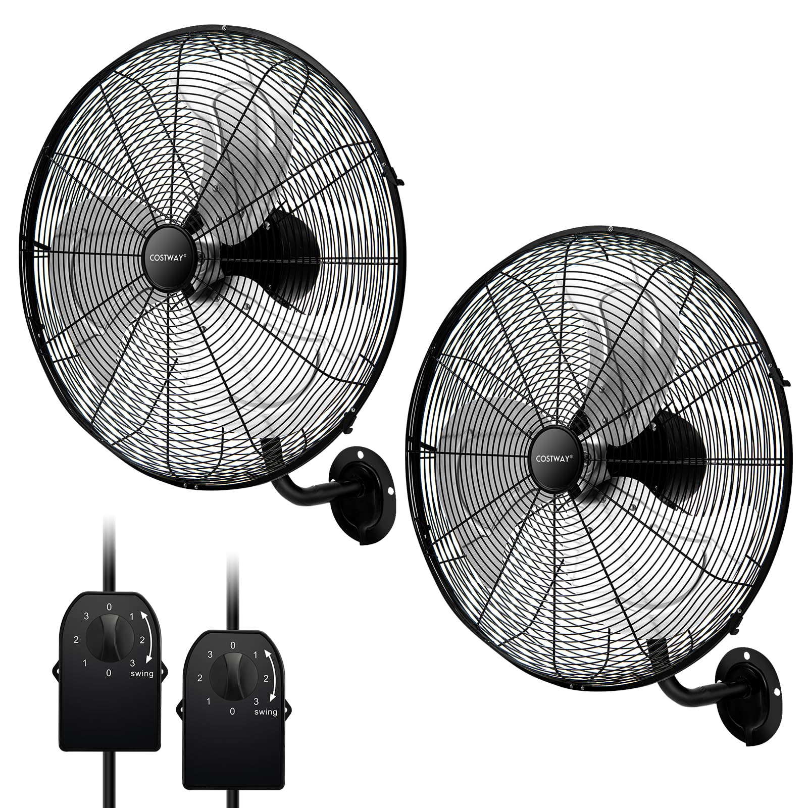 COSTWAY 2-Pack 20-Inch Heavy Duty Metal Wall Mount Fan with 3 Speed Settings, 85° Oscillation & 30° Adjustable Tilt - Aluminum Blade Wall Fan for Garage, Warehouse, Workshop, Home Gym, Patio (Black) | Powerful Cooling for Industrial & Residential Spaces
