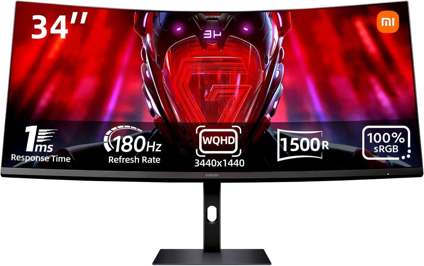 Xiaomi G34WQi 34-Inch Ultrawide Gaming Monitor - WQHD 3440x1440, 180Hz Refresh Rate, 1ms Response Time, HDR10, 100% sRGB, 4000:1 Contrast Ratio, 350nits, AMD FreeSync, RGB Ambient Light, Low Blue Light, Borderless Design - Perfect for Esports, Work & Entertainment