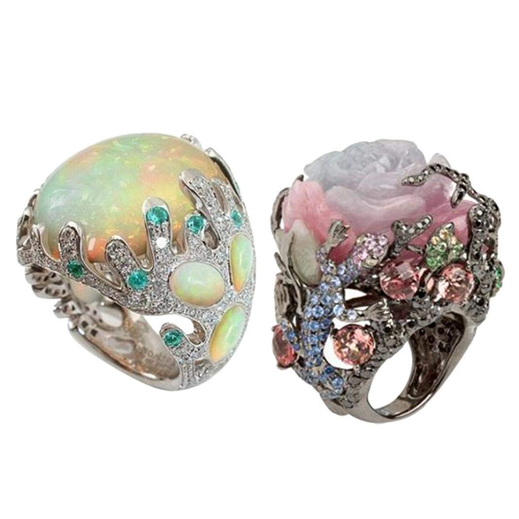 Faux Moonstone Flower Ring for Women - 6 Color Gemstone Jewelry for Party & Wedding