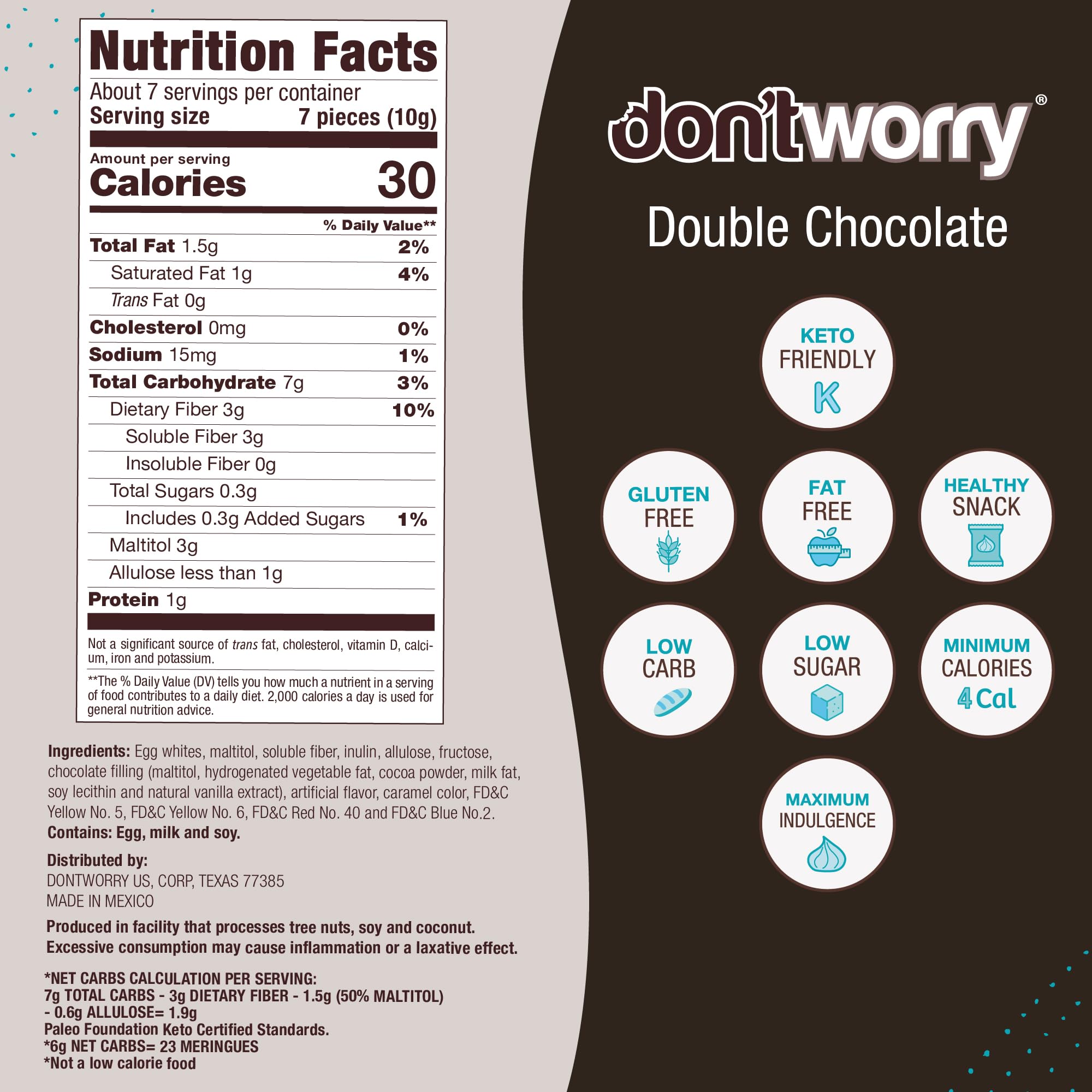 Keto Friendly Chocolate Filled Meringue Cookies - 4 Calorie Gluten Free, Low Carb & Sugar Snacks for Adults | Perfect for Weight Loss, Diabetic Diet & Healthy Lifestyle - 4 Pack