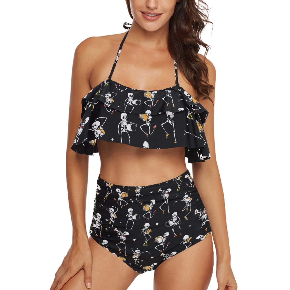 Women's Sexy Printed Ruffled Halter Tankini Swimsuit - Flattering Beachwear for Pool Parties & Summer Vacations