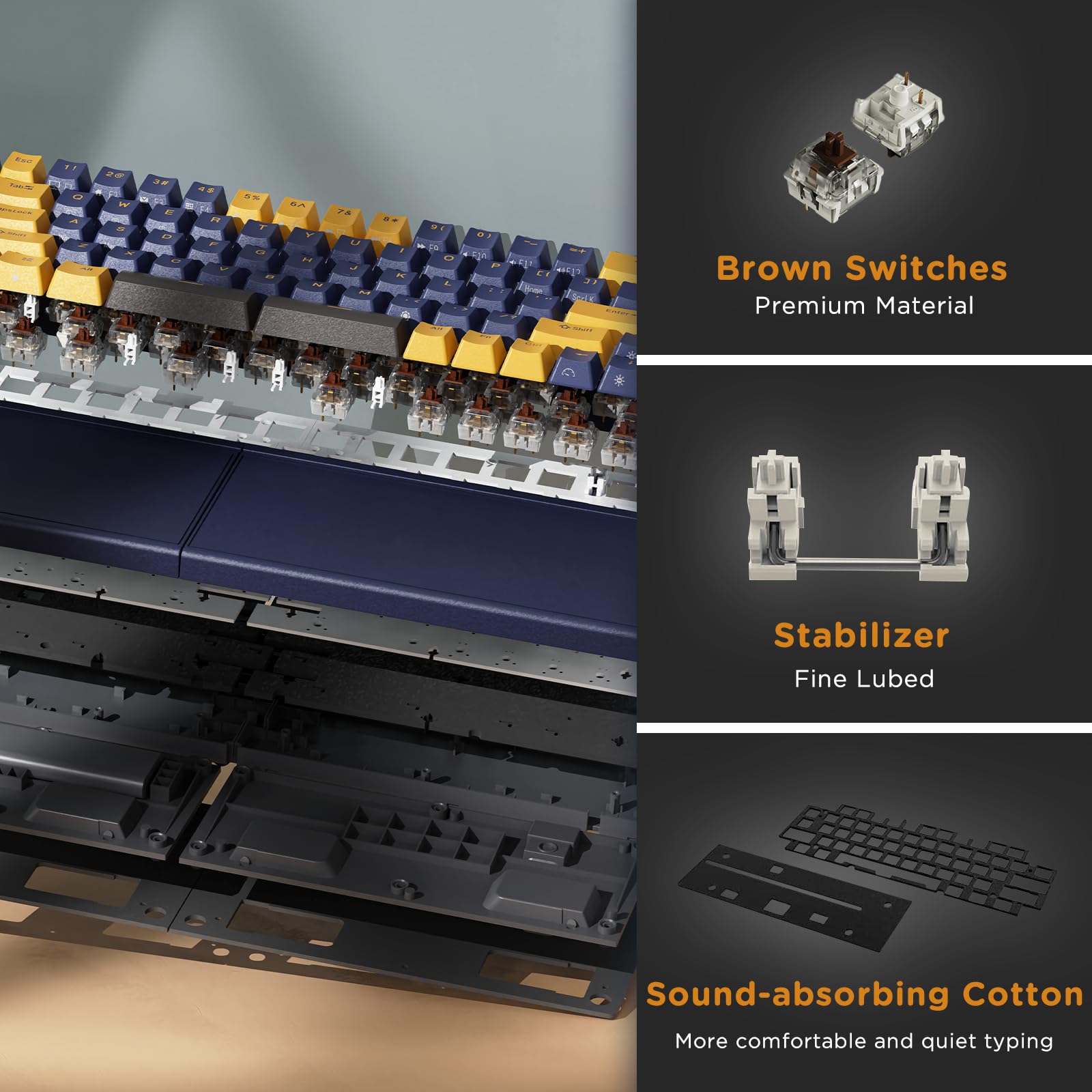RK RKS70 Wireless Ergonomic Gaming Keyboard - RGB Mechanical, Hot-Swappable for Win/Mac, Perfect for Office & Gaming