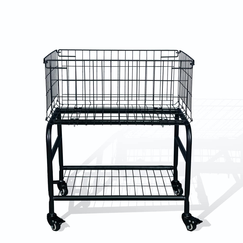 Rolling Laundry Basket on Wheels - Black Metal Garment Storage Cart with Wheels | Portable Clothes Hamper for Bedroom, Laundry Room & Dorm Organization