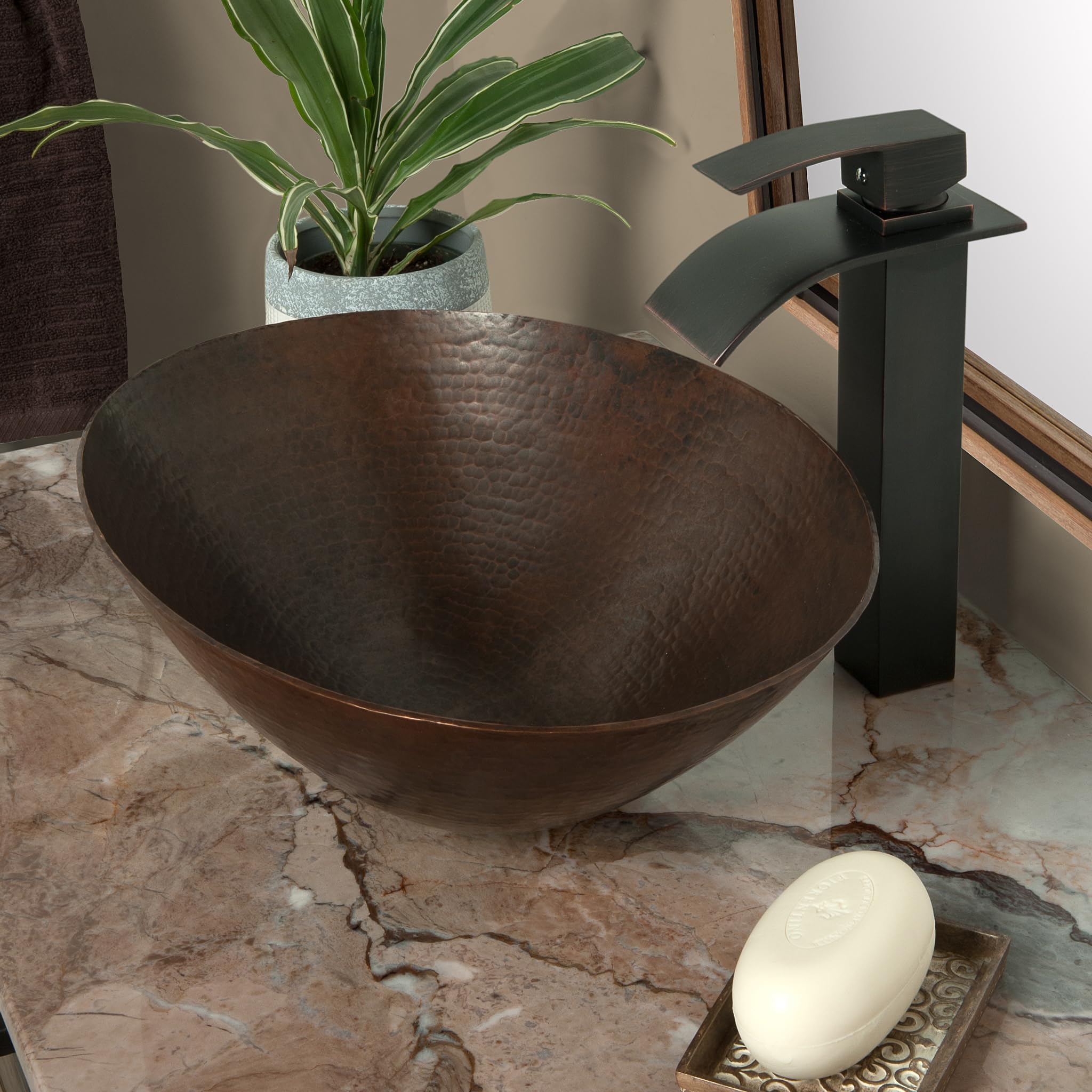 Novatto BILBOA Antique Copper Vessel Bathroom Sink - Handcrafted Hammered Copper Basin for Modern & Farmhouse Bathrooms, Vanity Decor, Powder Room Upgrade