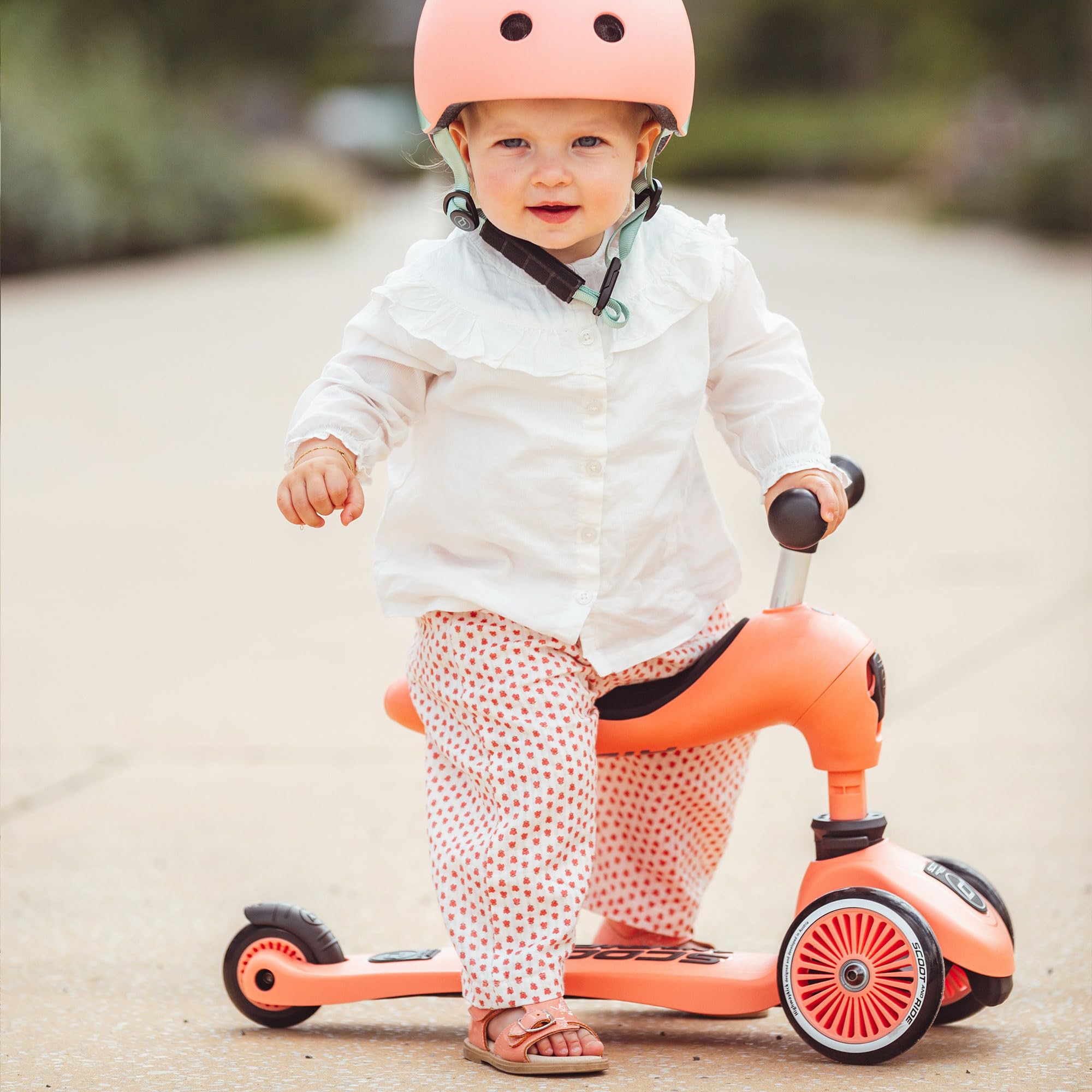 2-in-1 Scoot & Ride Highwaykick 1 Kids Scooter - Convertible Ride-On & Stand Scooter for Toddlers Ages 1-5 (Peach) - Perfect for Indoor Play & Outdoor Park Adventures