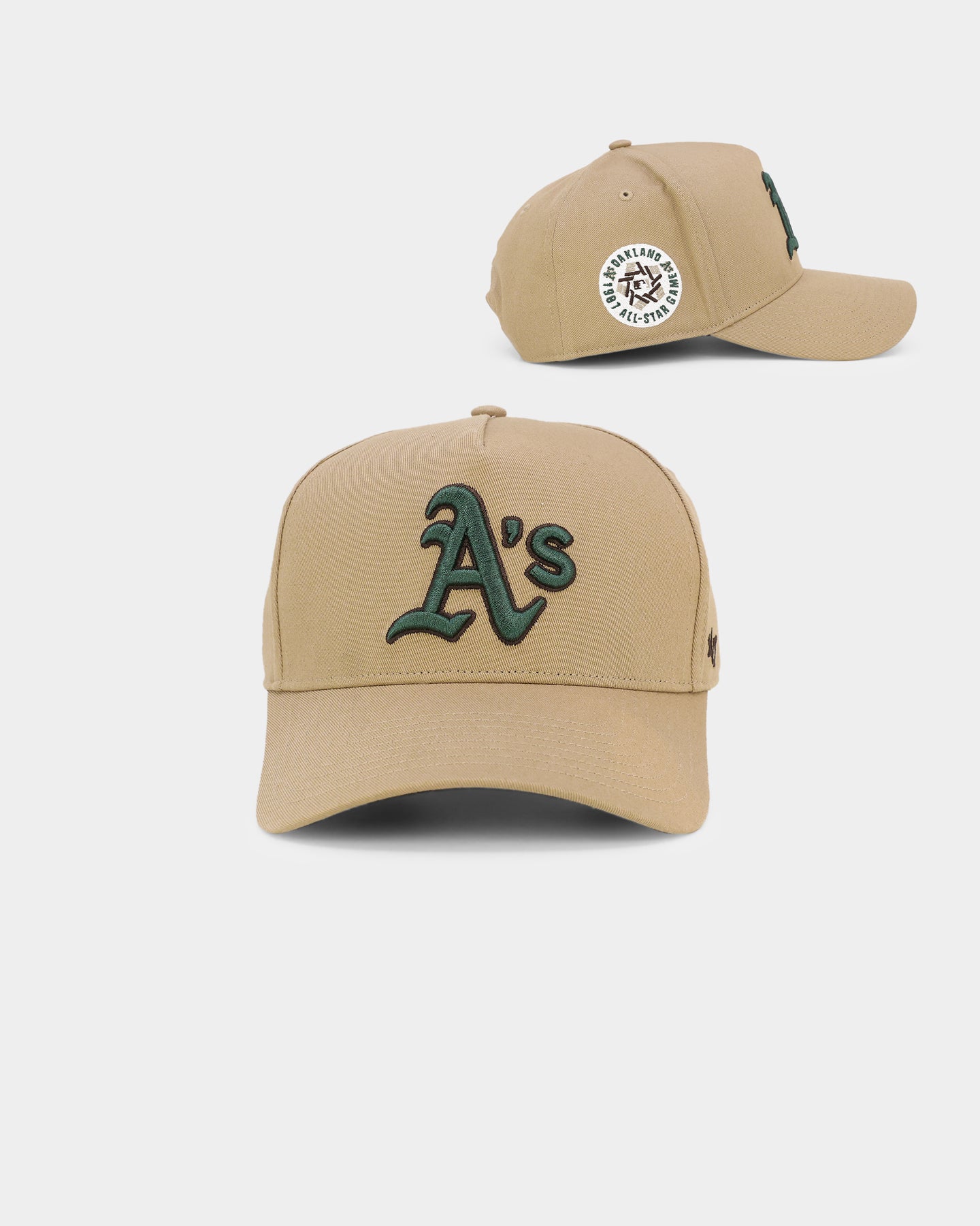 47 Brand Oakland Athletics 'Croc Hunter' MVP Snapback Hat - Khaki/Dark Green Adjustable Baseball Cap for Men & Women - Perfect for Baseball Games, Outdoor Sports and Streetwear Fashion
