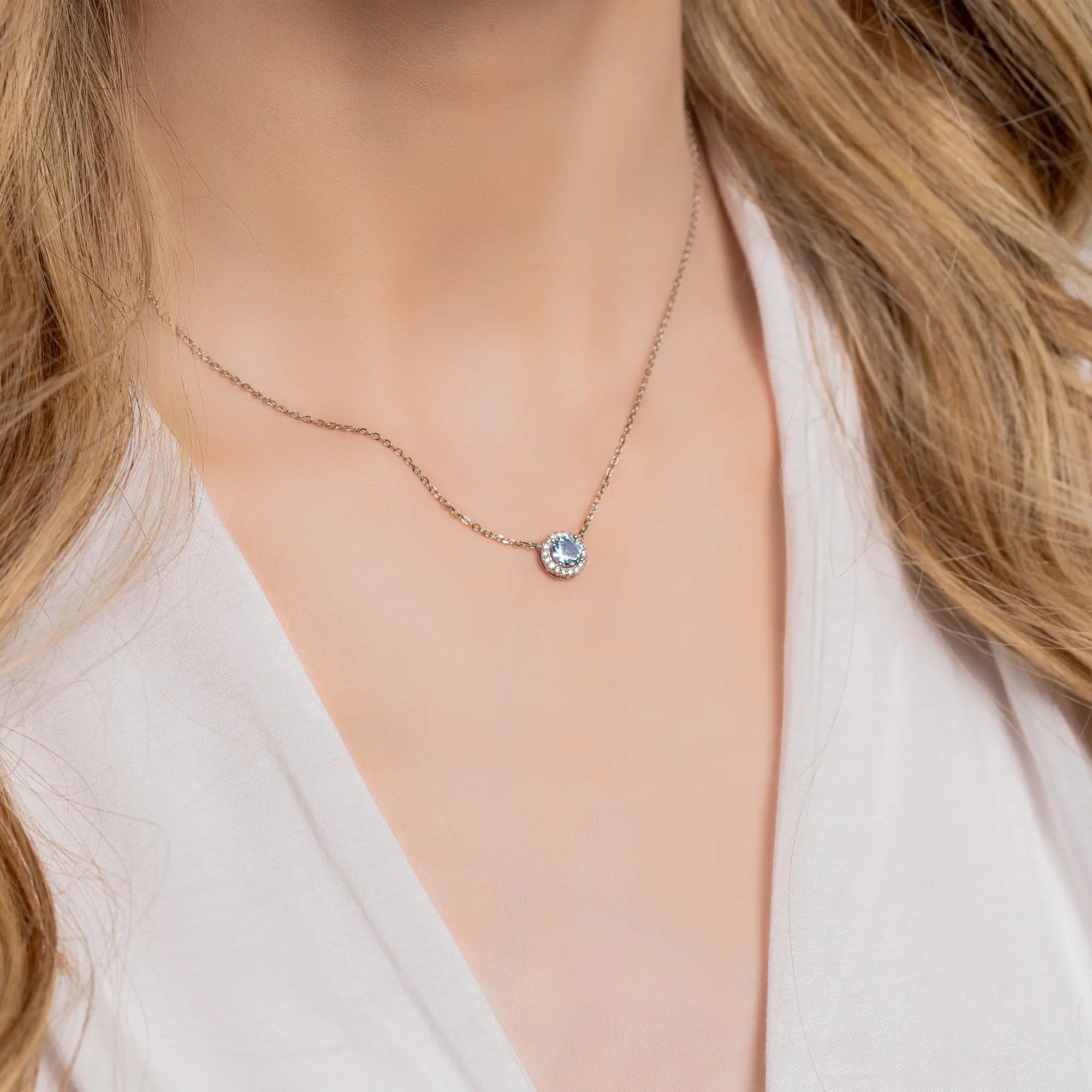 14K White Gold Gemstone Necklace for Women - Elegant Layering Jewelry for Weddings, Parties & Special Occasions