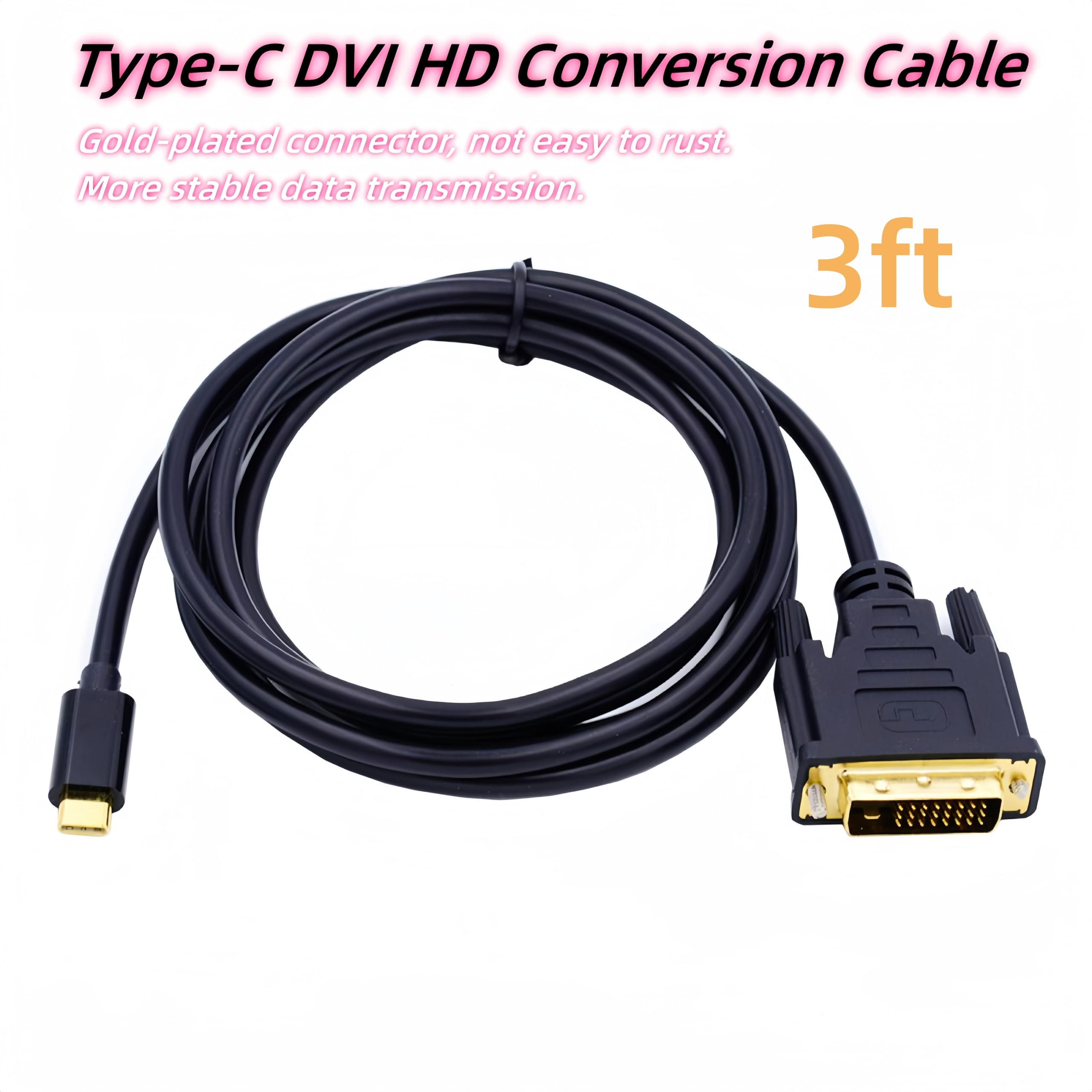 USB C to DVI Cable 3FT, 4K Video Adapter for MacBook Pro/Air, iPad Pro, iPhone 15 Pro/Max, Dell XPS 13, Samsung Galaxy - High Speed Type-C to DVI Converter for Home Office, Gaming & Presentations