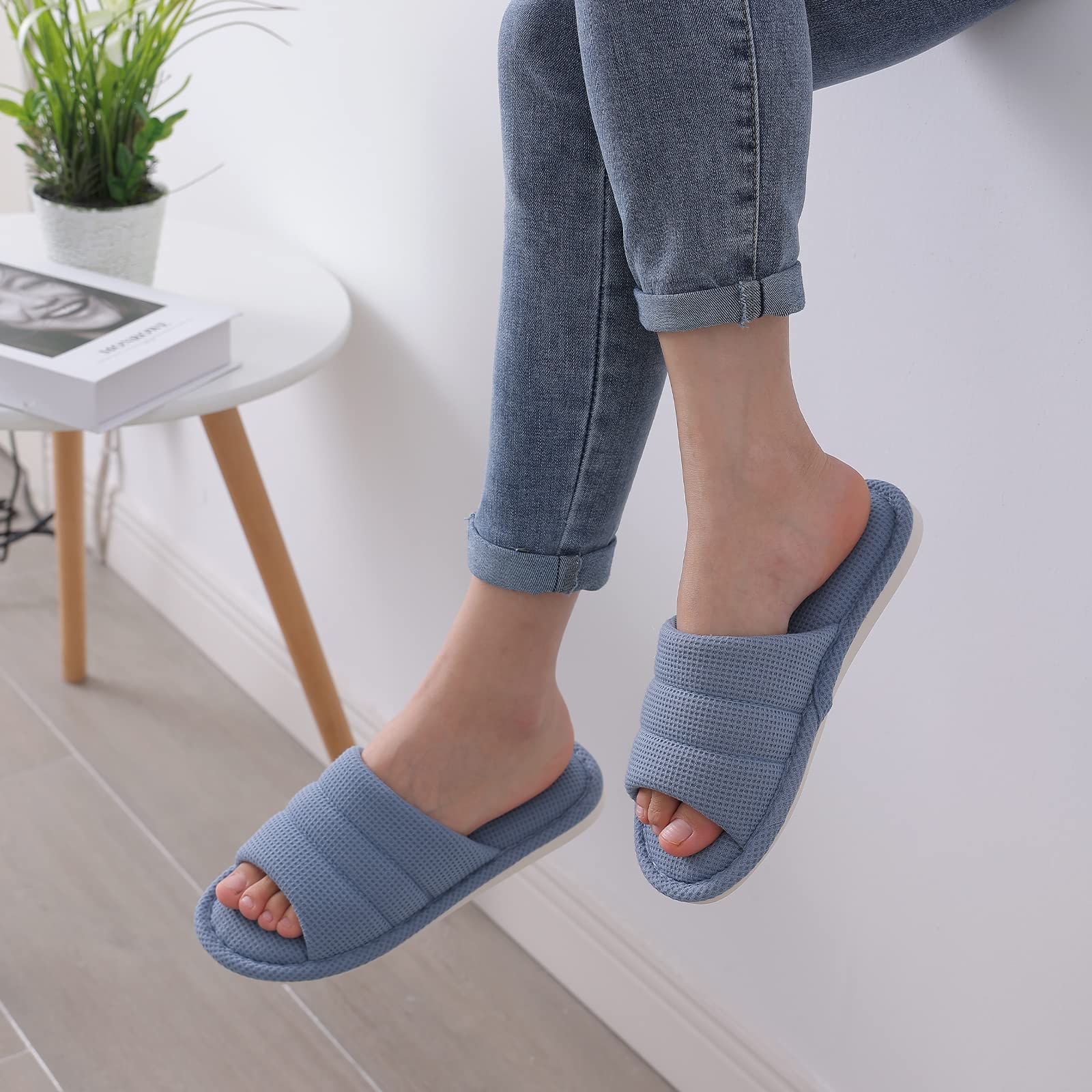 Breathable Waffle Summer Slippers for Women & Men - Open Toe House Shoes for Indoor Comfort | Perfect for Home, Spa, and Relaxation