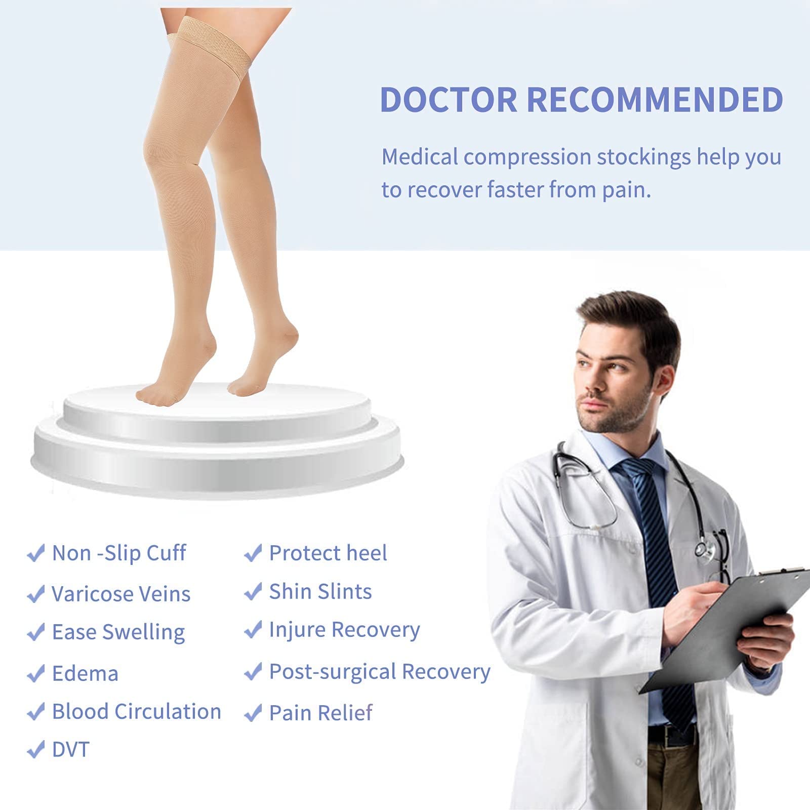 15-20mmHg Thigh High Compression Socks for Women & Men - Medical Grade Closed Toe Support Stockings with Silicone Band - Best for Running, Nursing, Sports & Varicose Veins Relief - Ideal for Athletes, Nurses & Travelers
