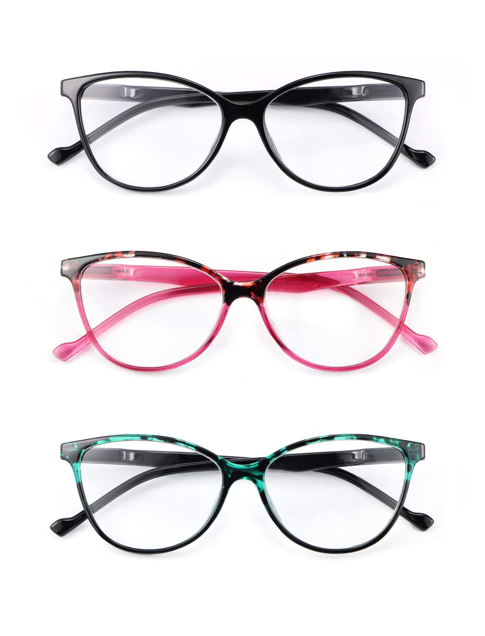 MDee Reading Glasses 3 Pack - Blue Light Blocking Readers for Women with Spring Hinges, Classic Round Frame | Perfect for Computer Work, Reading & Office Use