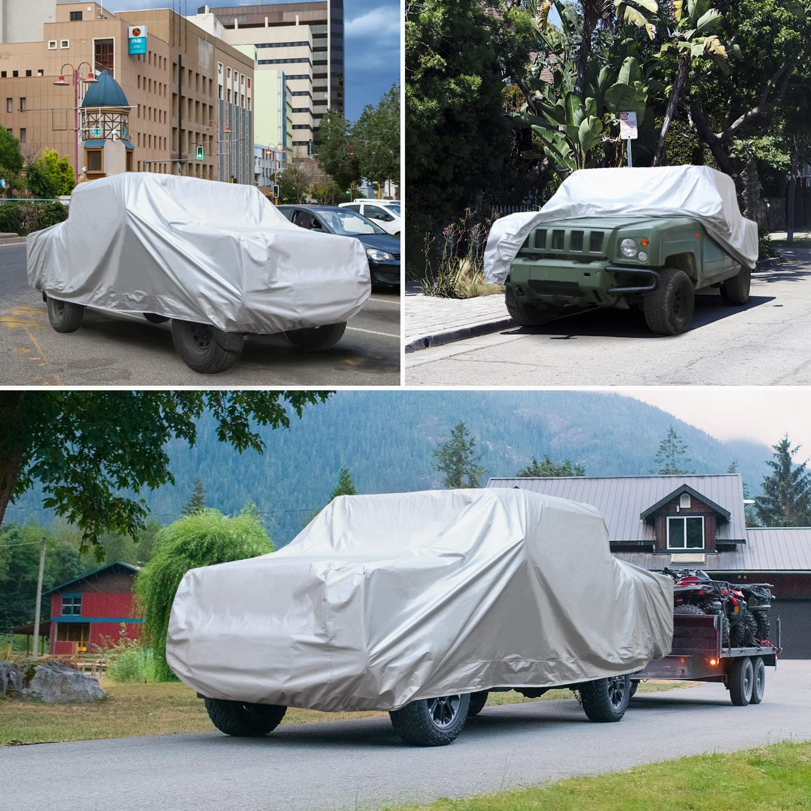 SEAZEN 6-Layer Waterproof Truck Car Cover - Snowproof, UV Protection, Windproof, Breathable Fabric with Cotton - Universal Fit for Vehicles Up to 210