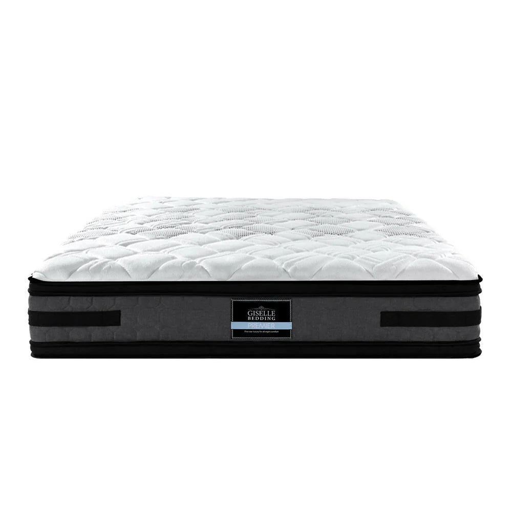 Premium King Bed Set - Luxe Halcyon Bed Frame in Black, Luna Series Euro Top Medium Firm Mattress & Bamboo Cooling Mattress Topper | Bedroom Upgrade for Ultimate Comfort & Support