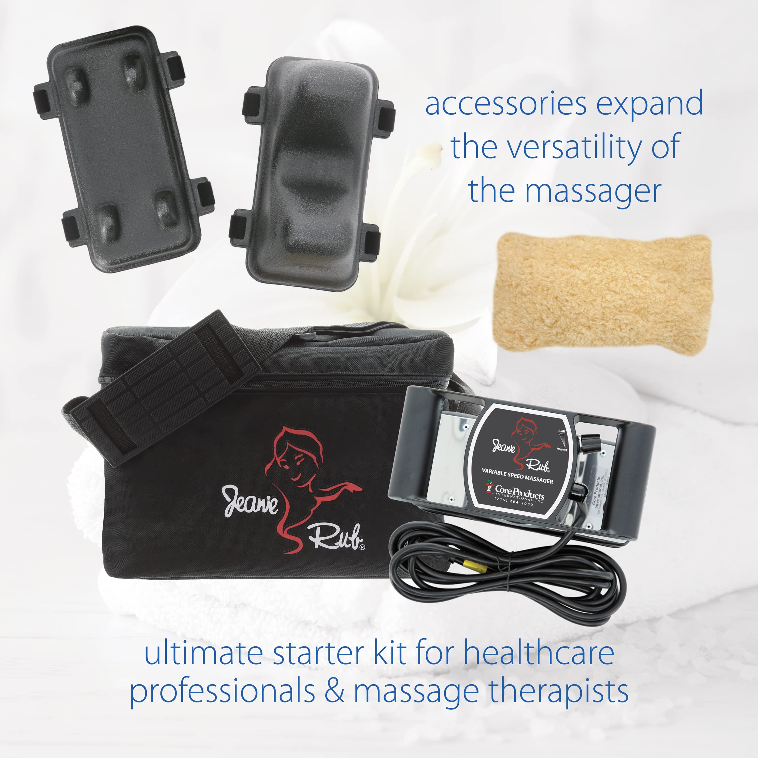 Core Products Jeanie Rub Variable Speed Deep Tissue Massager - Orbital Action for Back & Body Pain Relief - Professional Massage Therapy Tool for Home & Office Use