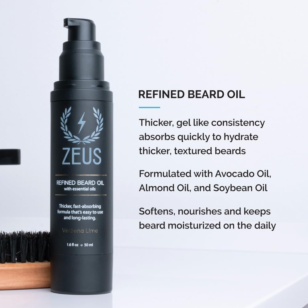 ZEUS Beard Growth Kit for Thick Beards - Natural Beard Shampoo, Conditioner & Premium Sandalwood Beard Oil (Made in USA) - Perfect for Daily Grooming & Styling
