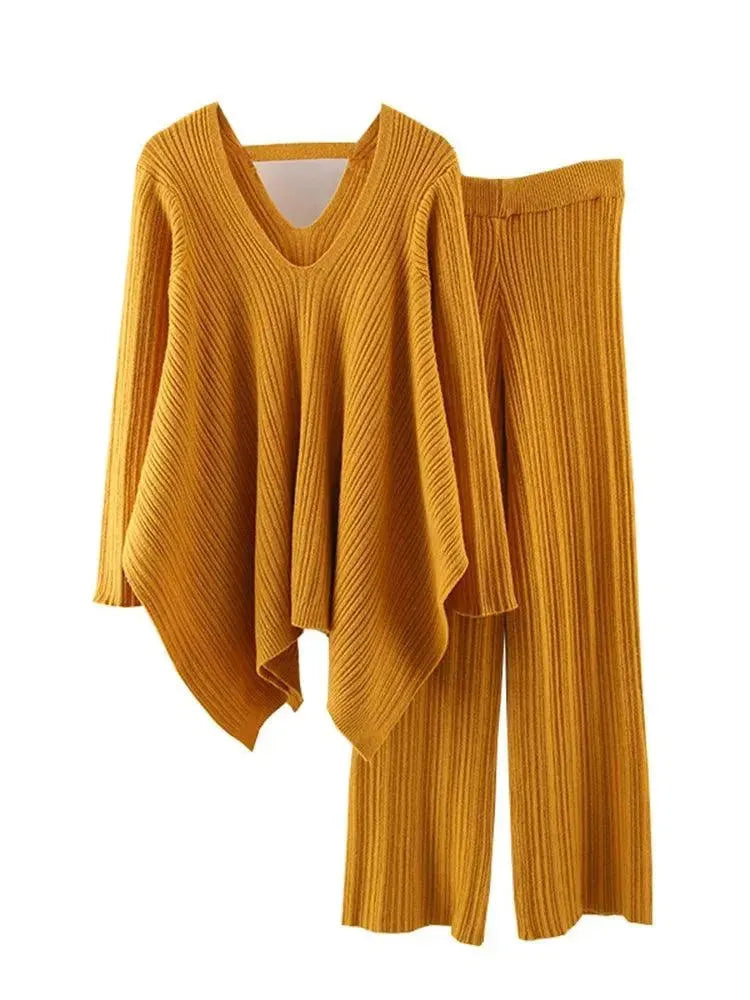 Stylish Mustard Yellow Women's Two-Piece Sweater Set - Cozy Knit Cardigan & Top Outfit for Fall Fashion, Date Nights & Casual Wear