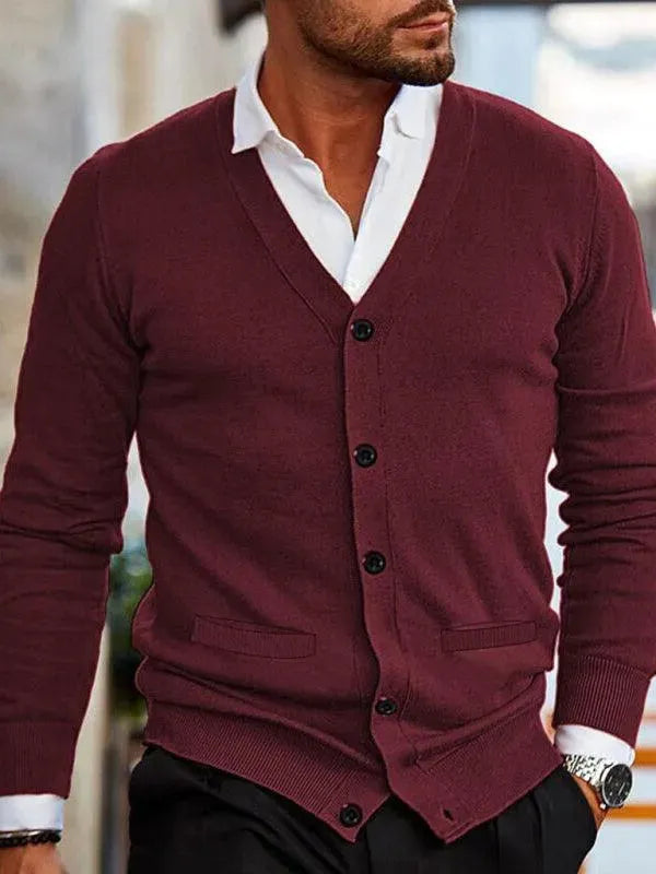 Men's Slim Fit V-Neck Cardigan Sweater - Lightweight Knit Pullover for Casual Wear, Office & Layering