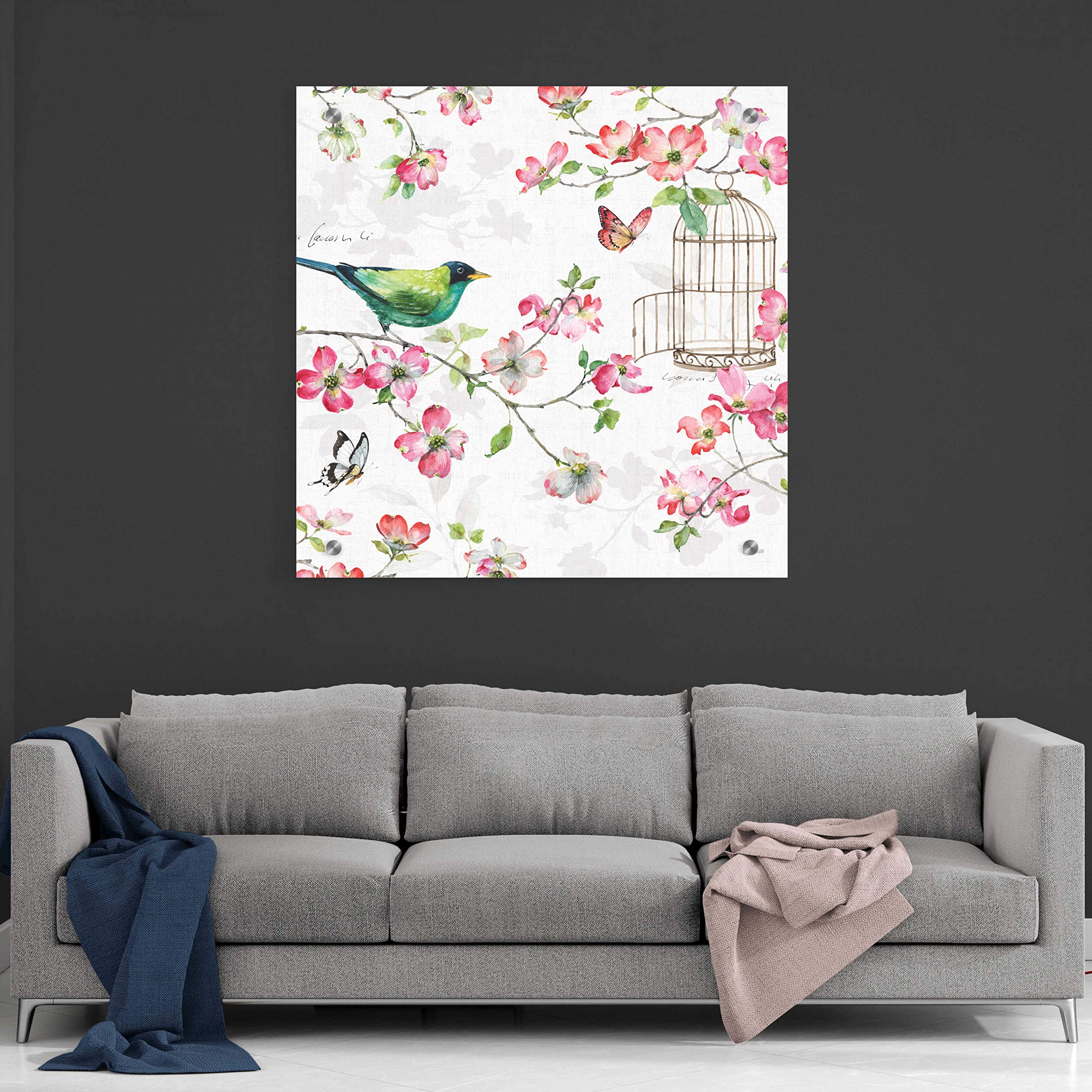 Lisa Audit 'Dogwood Garden IV' Acrylic Glass Wall Art - 36x36 Inches Modern Floral Painting for Living Room, Bedroom & Office Decor