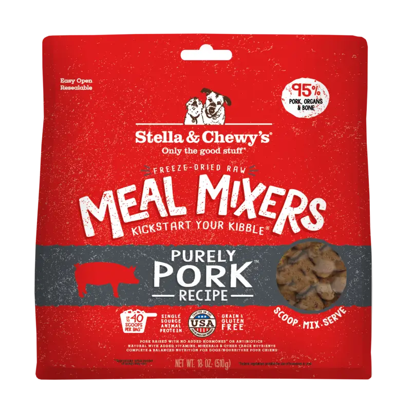 Stella & Chewy's Purely Pork Freeze-Dried Raw Dog Food Topper - Grain-Free Protein Boost for Small & Large Dogs - Perfect for Kibble Mixing or Training Treats