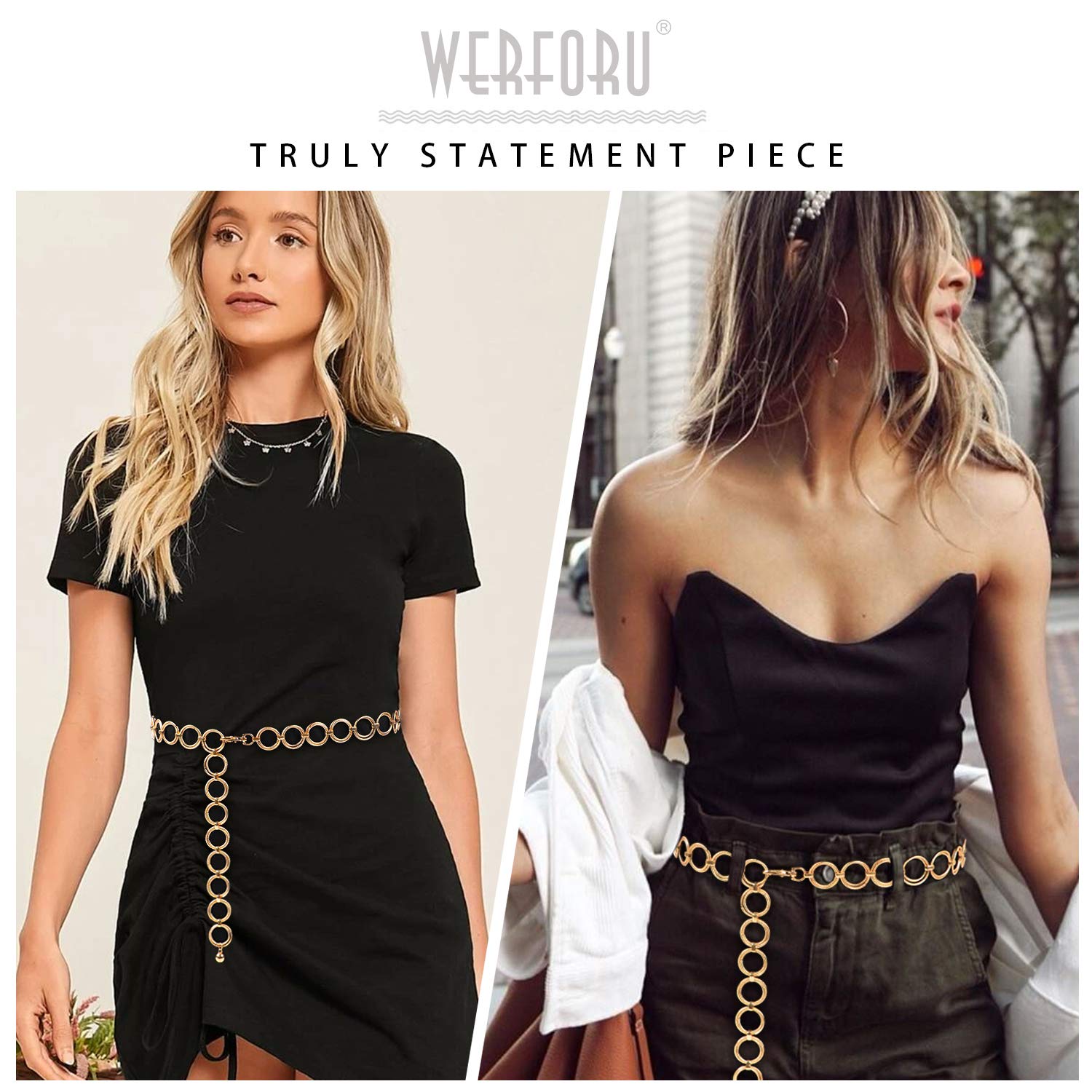 WERFORU Women's Adjustable Multi-Layer Metal Waist Chain Belt for Pants & Dresses | Stylish Body Belly Chain Jewelry Accessory | Perfect for Parties, Weddings & Fashion Outfits