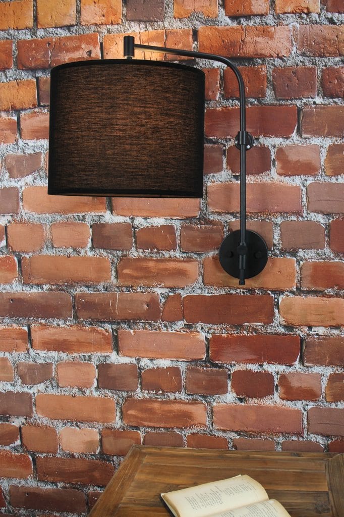 Modern Fabric Drum Wing Arm Wall Lamp - Adjustable Swing Arm Sconce for Bedroom, Living Room & Office Lighting - Soft Textured Shade with Vintage Industrial Style