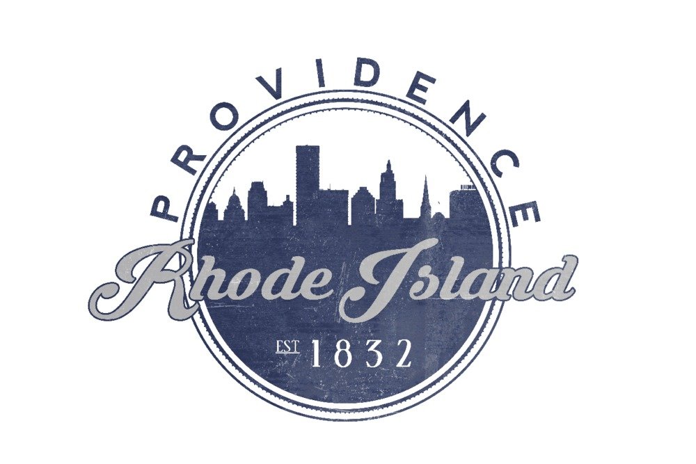 Providence Rhode Island Skyline Seal Blue 24x36 Signed Art Print - Wall Decor Poster for Home, Office & Gifts
