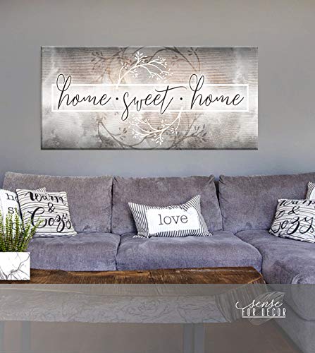Home Sweet Home V2 Quote Wooden Framed Canvas Wall Art - Ready to Hang Brown Home Decor (42x19 inches) - Perfect for Living Room, Bedroom & Office Decoration